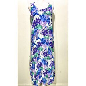 Water Lily dress  tropical floral print summer vacation resort casual women M